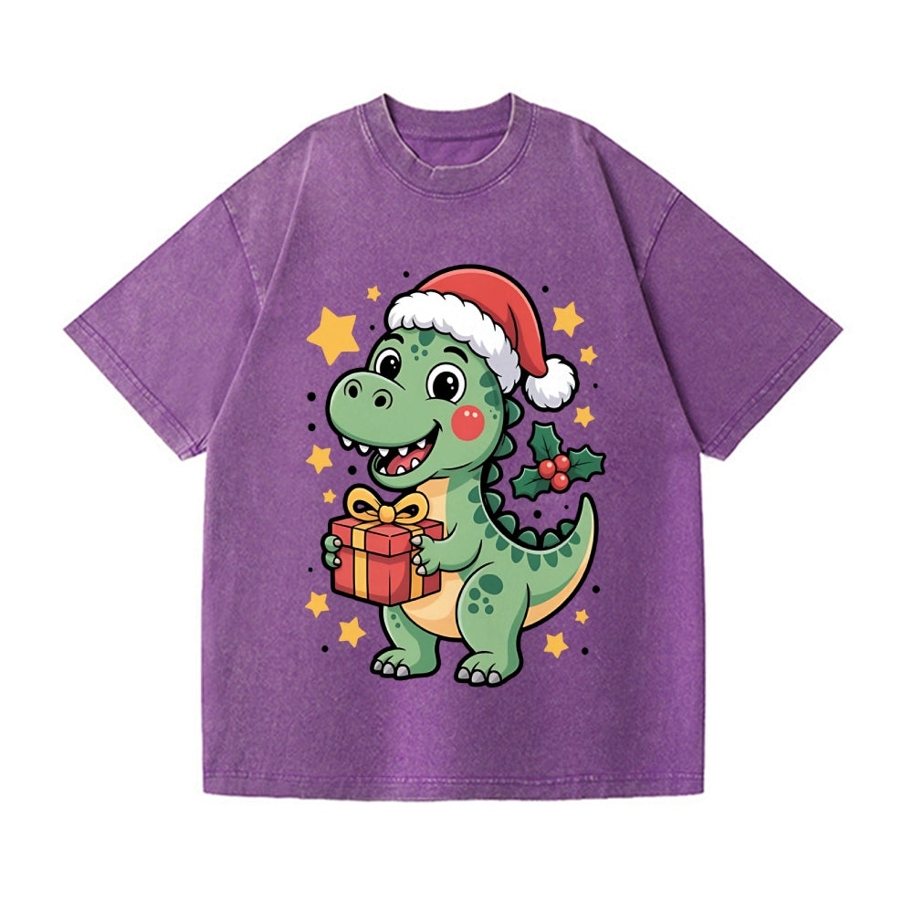Christmas Dinosaur Vintage Wash Japanese Design T-Shirt