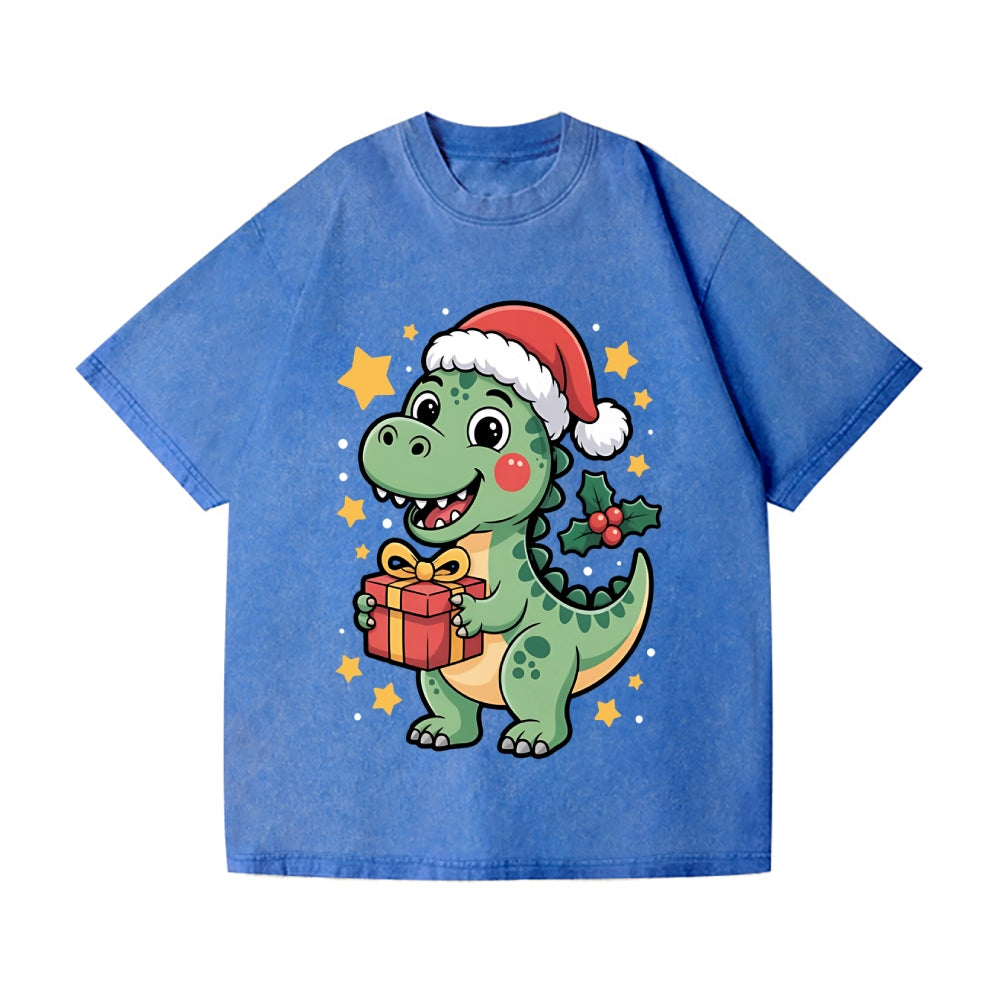 Christmas Dinosaur Vintage Wash Japanese Design T-Shirt