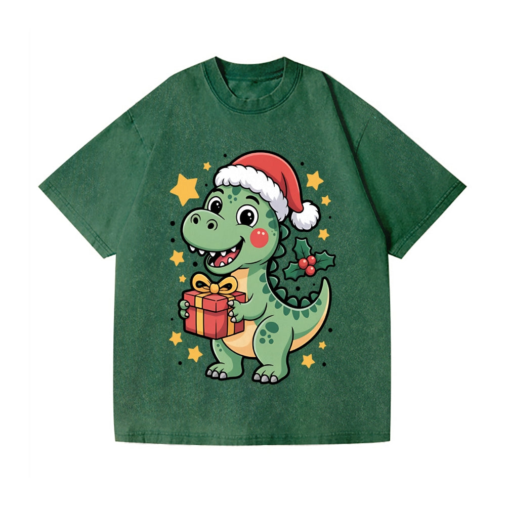 Christmas Dinosaur Vintage Wash Japanese Design T-Shirt