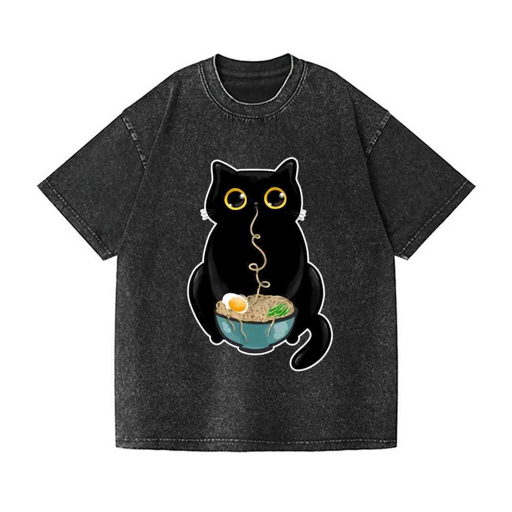 Ramen Cat Vintage Wash Japanese Design T-Shirt