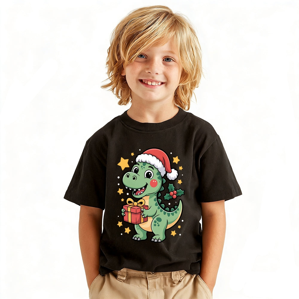 Christmas Dinosaur Vintage Kids Cotton T-shirt