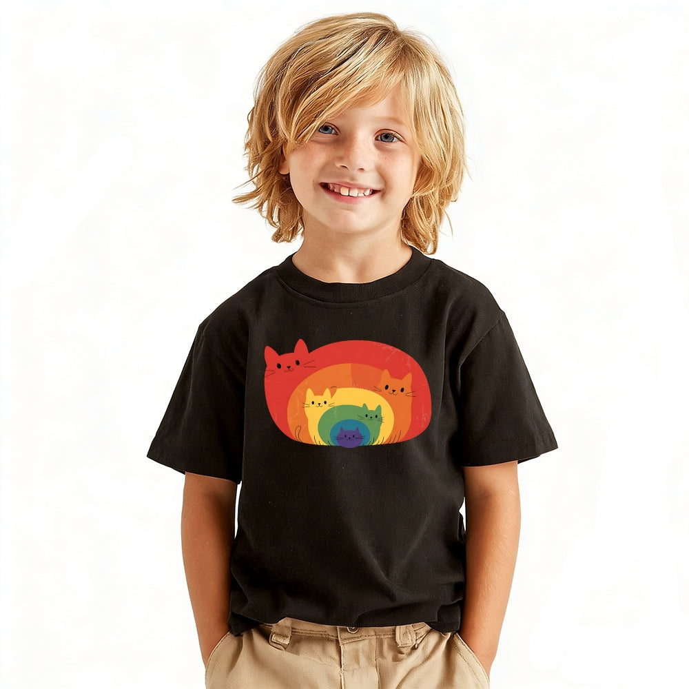 Rainbow Cat Vintage Kids Cotton T-shirt