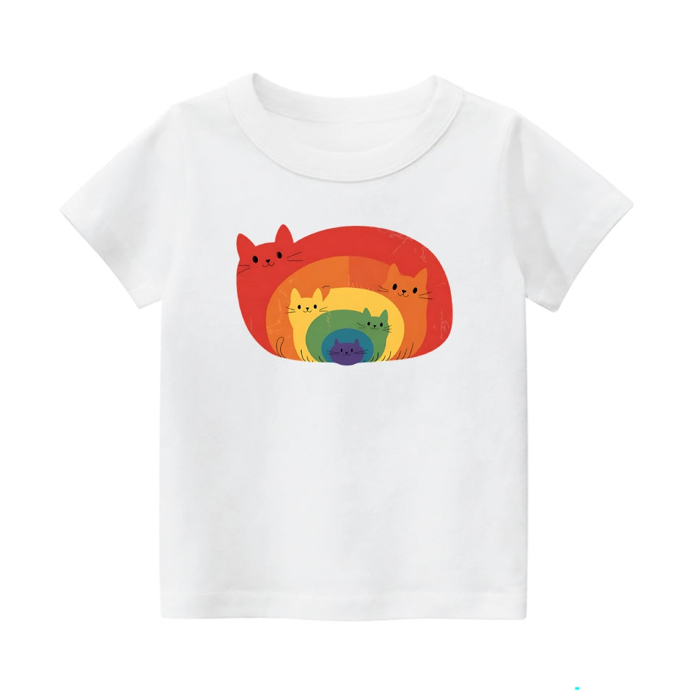 Rainbow Cat Vintage Kids Cotton T-shirt