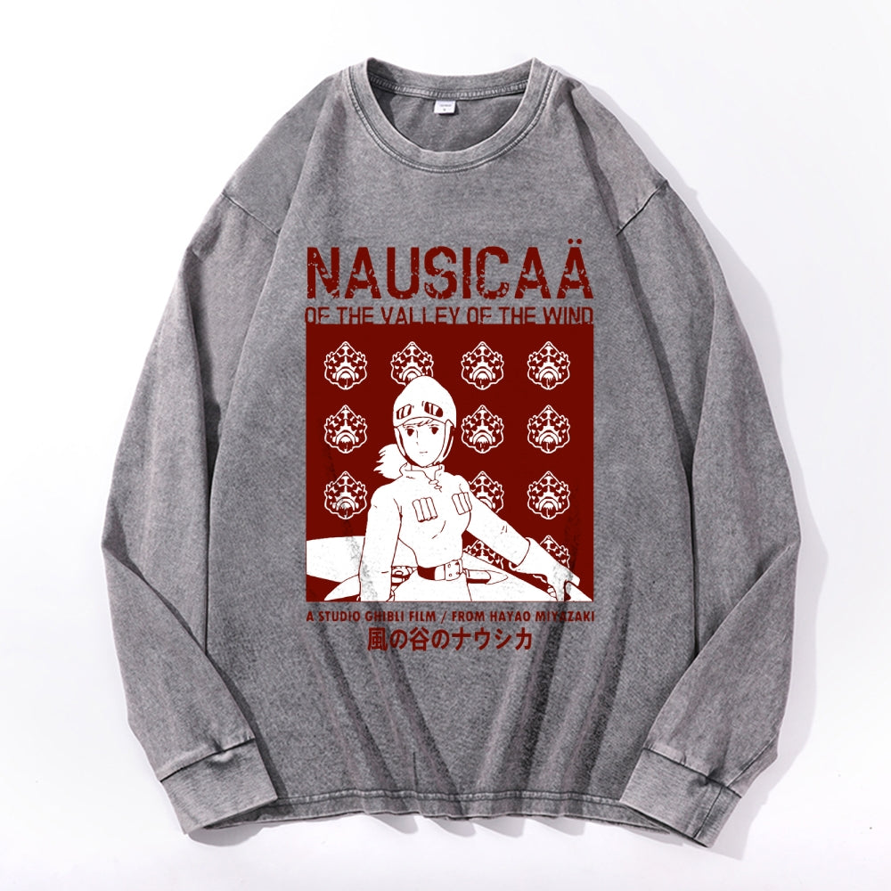 Ghibli Nausicaa Valley Vintage Cotton Wash Crewneck Long-Sleeve T-Shirt
