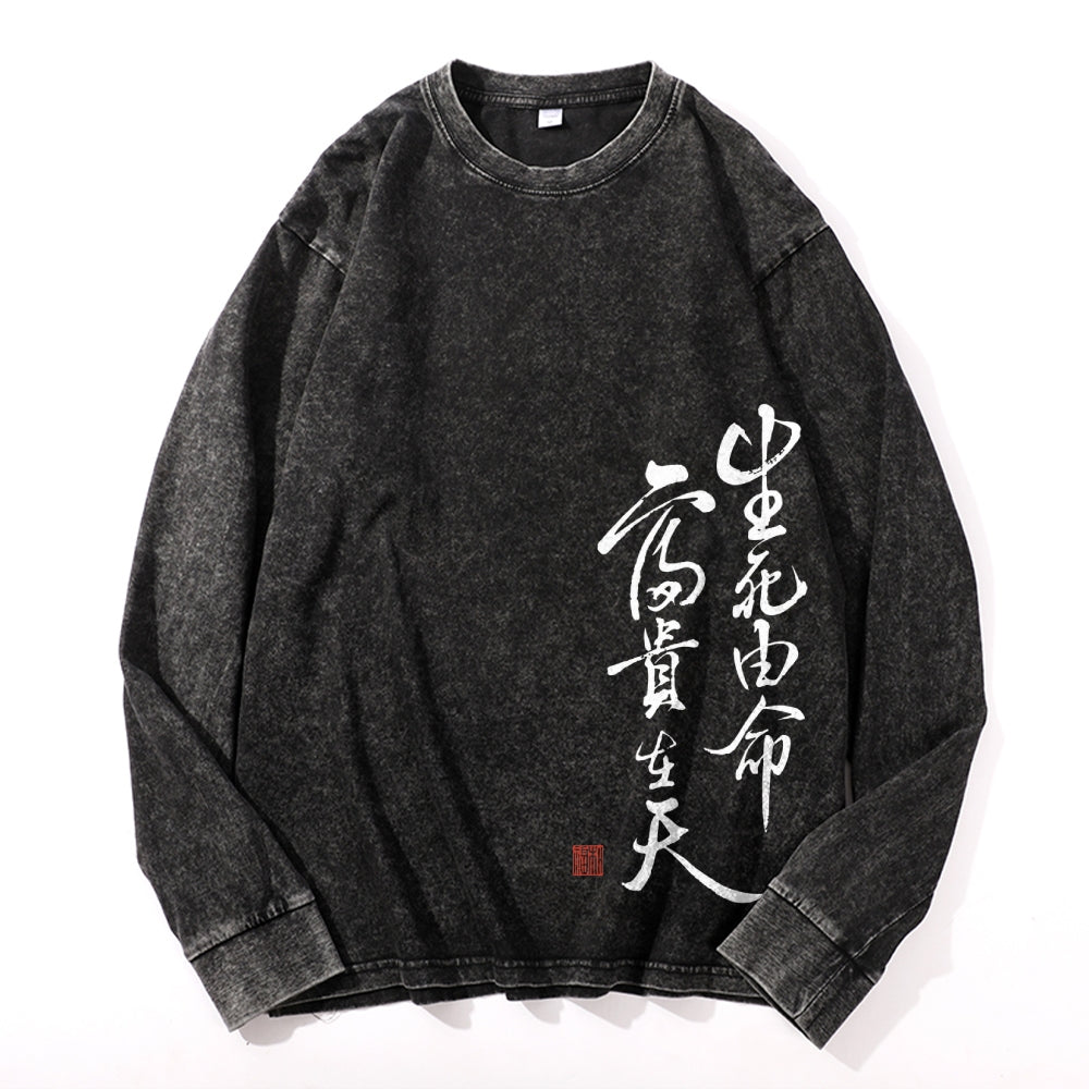 Life and Wealth Vintage Cotton Wash Crewneck Long-Sleeve T-Shirt