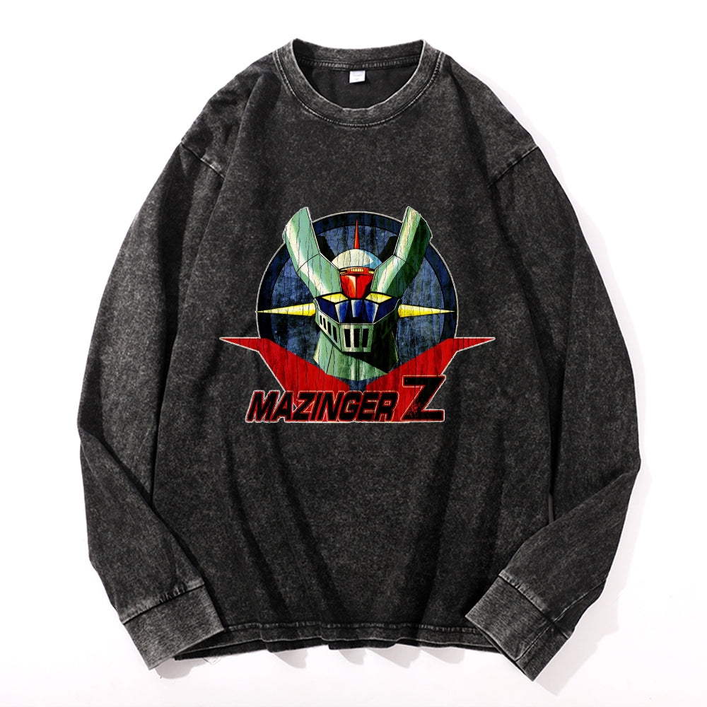 Mazinger Z Vintage Cotton Wash Crewneck Long-Sleeve T-Shirt