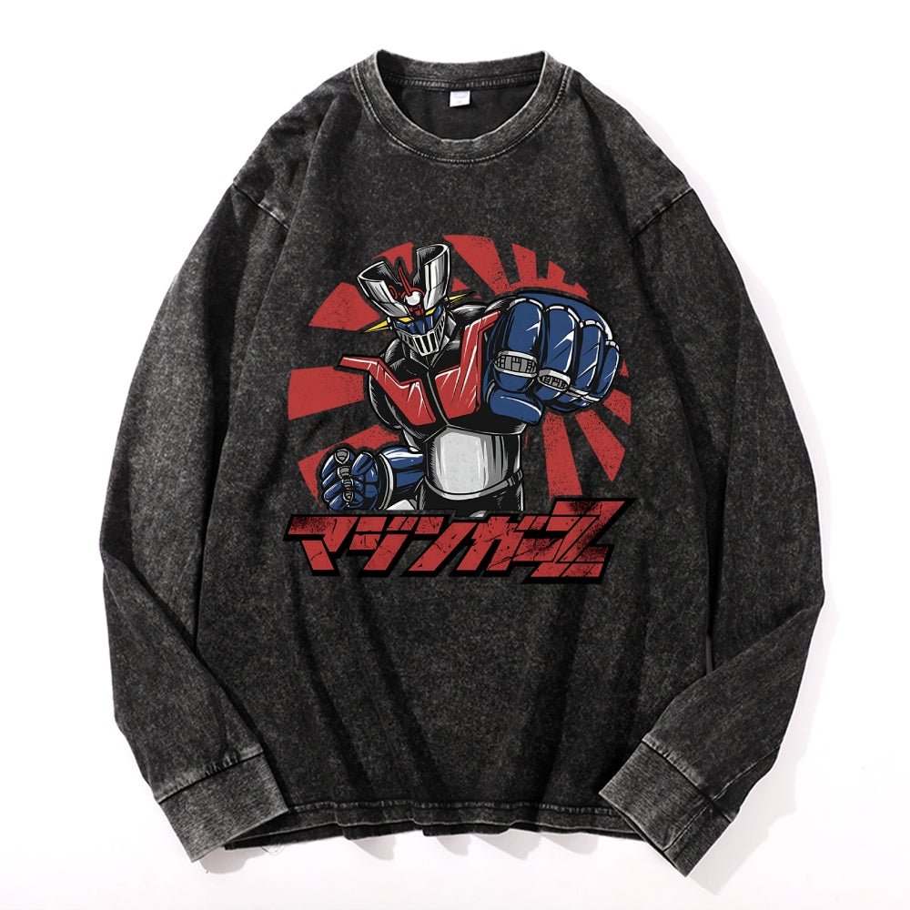 Mazinger Z Vintage Cotton Wash Crewneck Long-Sleeve T-Shirt
