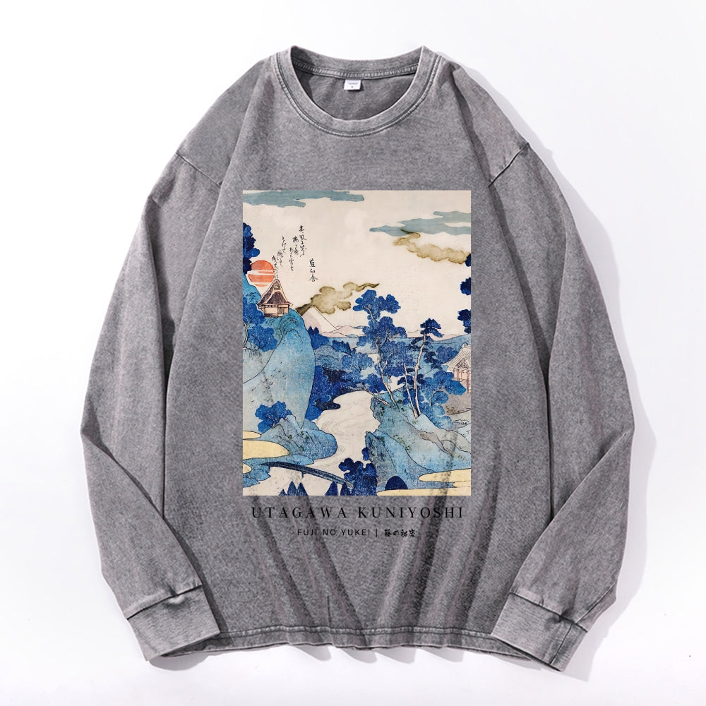Utagawa Kuniyoshi Vintage Cotton Wash Crewneck Long-Sleeve T-Shirt