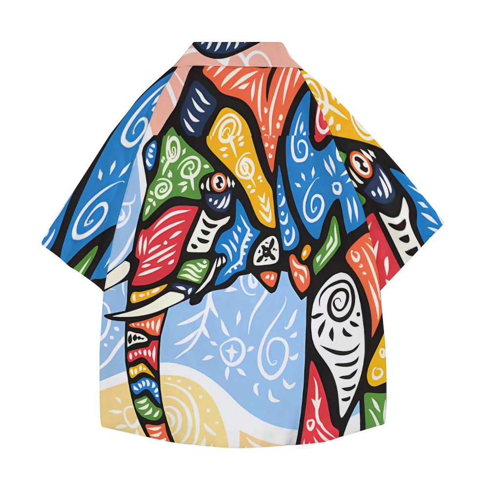 Elephant Art Japanese Style Camp Shirt