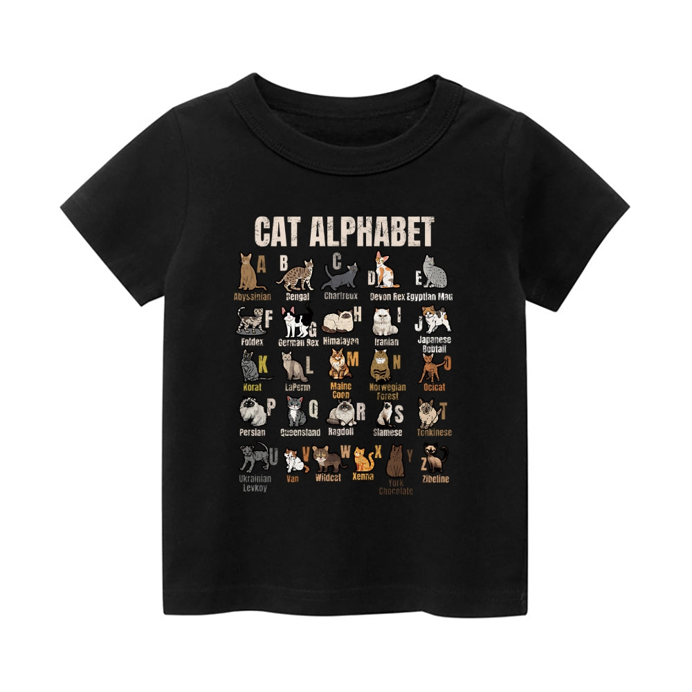 Cat Alphabet Vintage Kids Cotton T-shirt