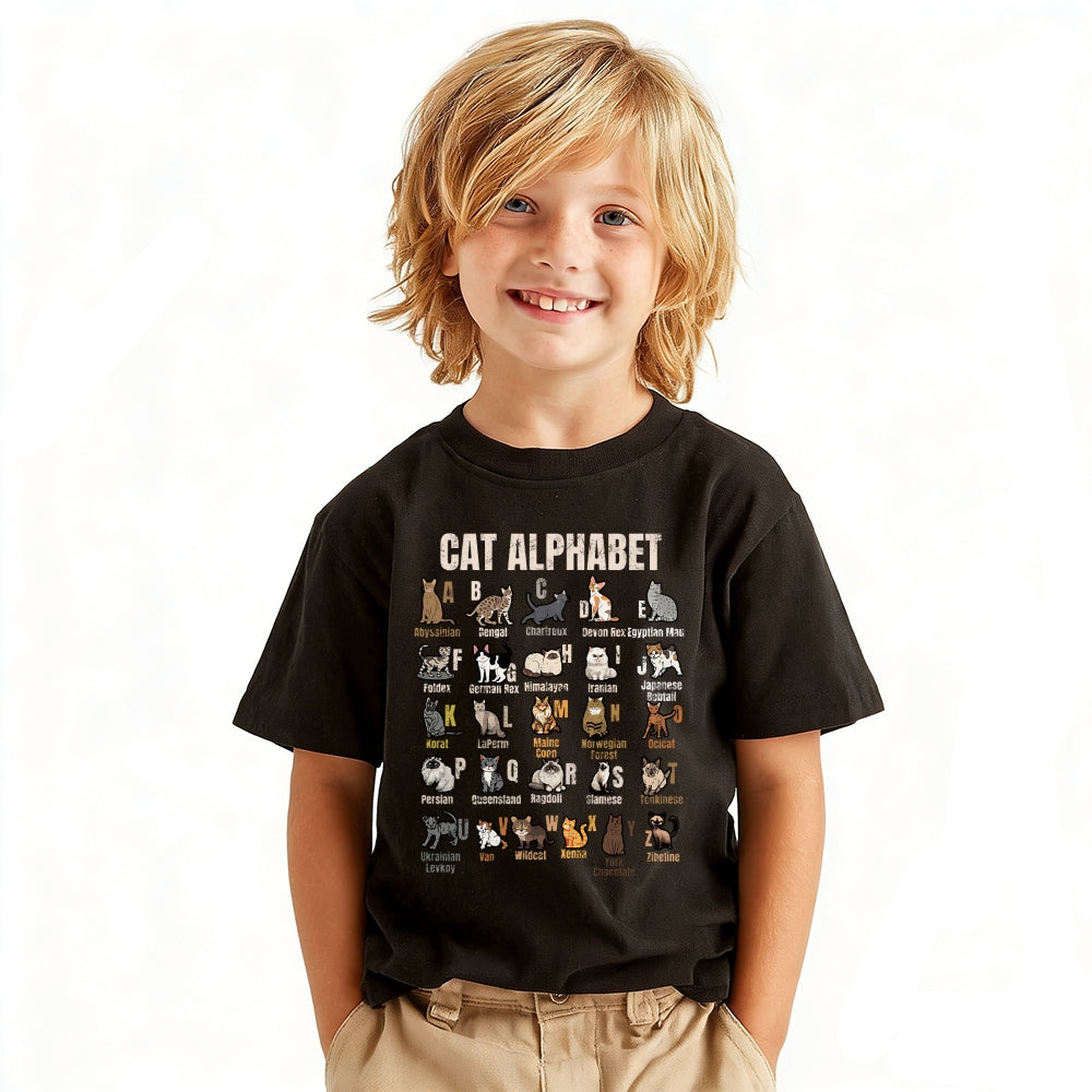 Cat Alphabet Vintage Kids Cotton T-shirt