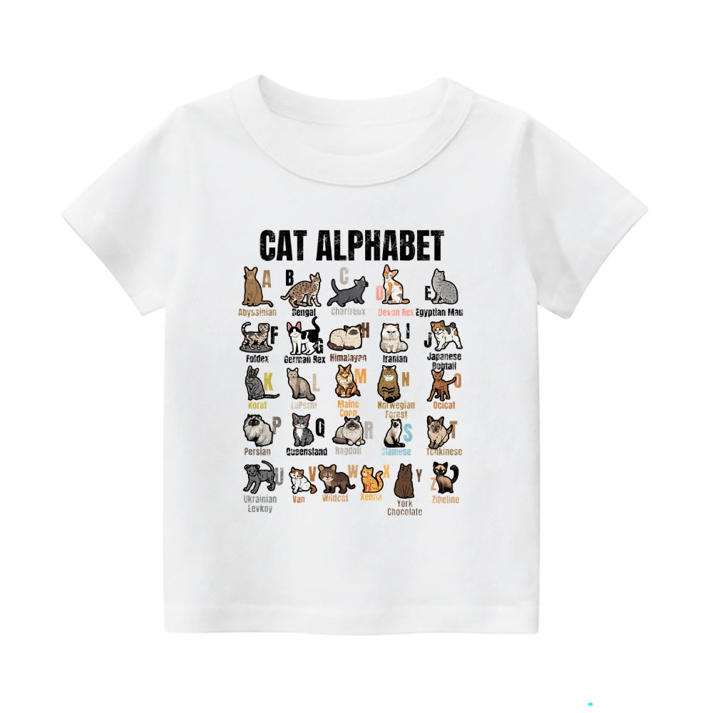 Cat Alphabet Vintage Kids Cotton T-shirt