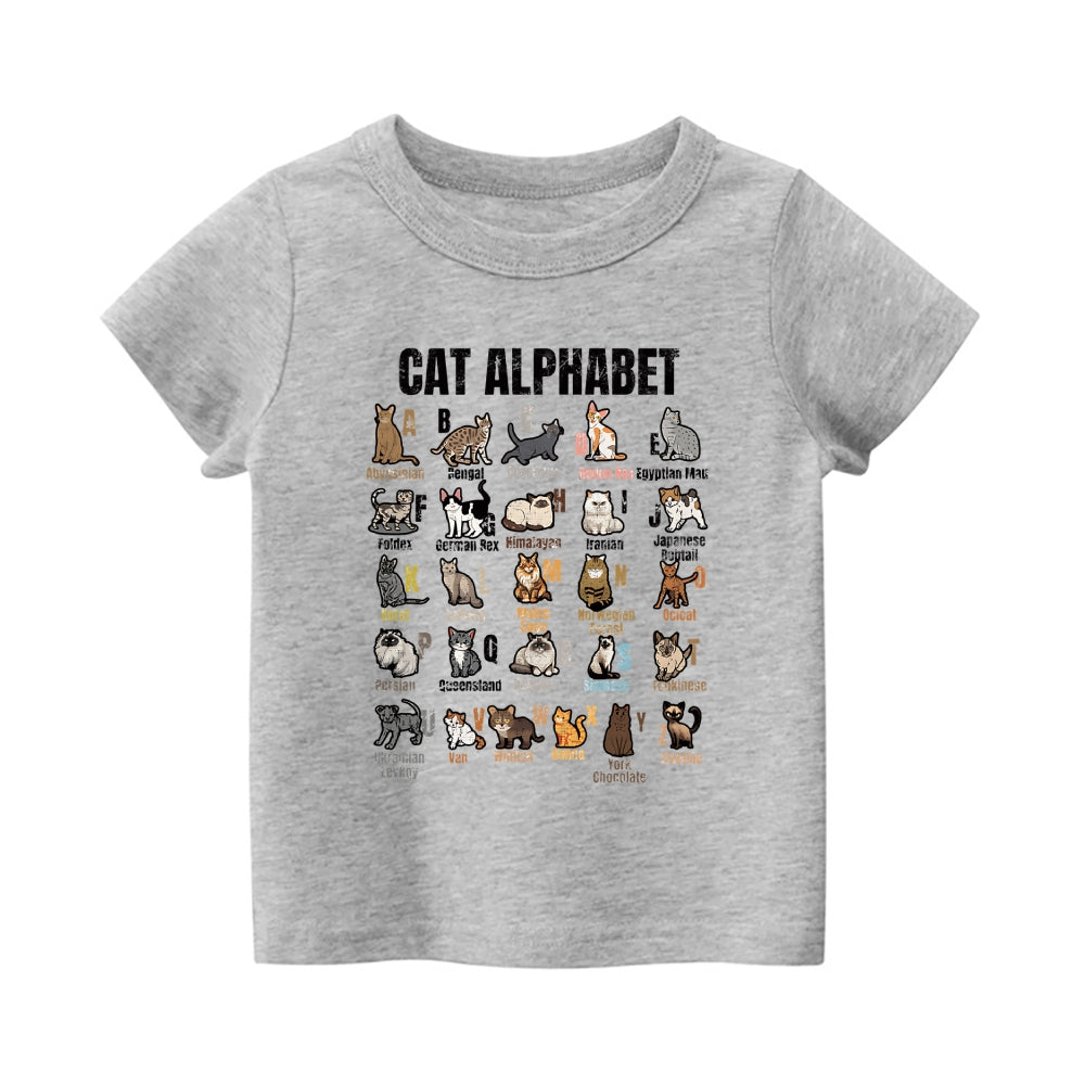 Cat Alphabet Vintage Kids Cotton T-shirt