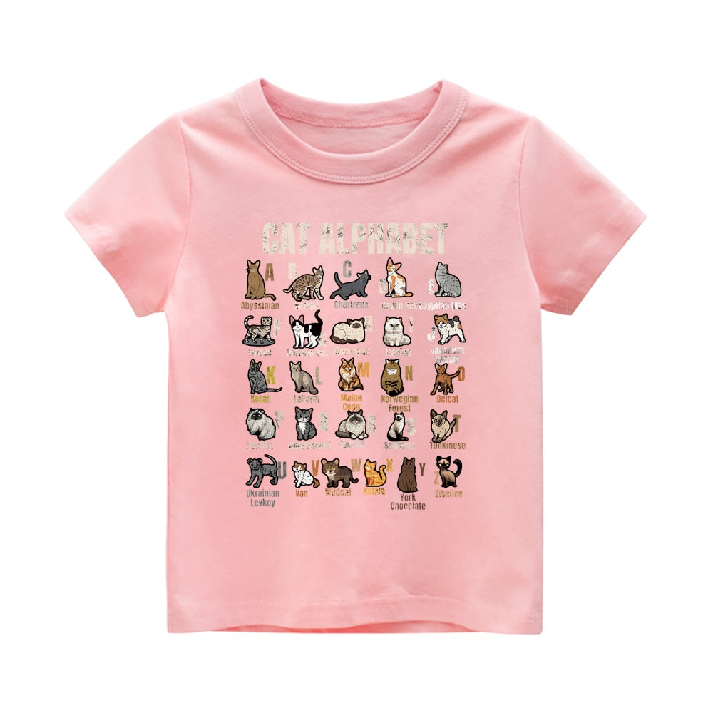 Cat Alphabet Vintage Kids Cotton T-shirt