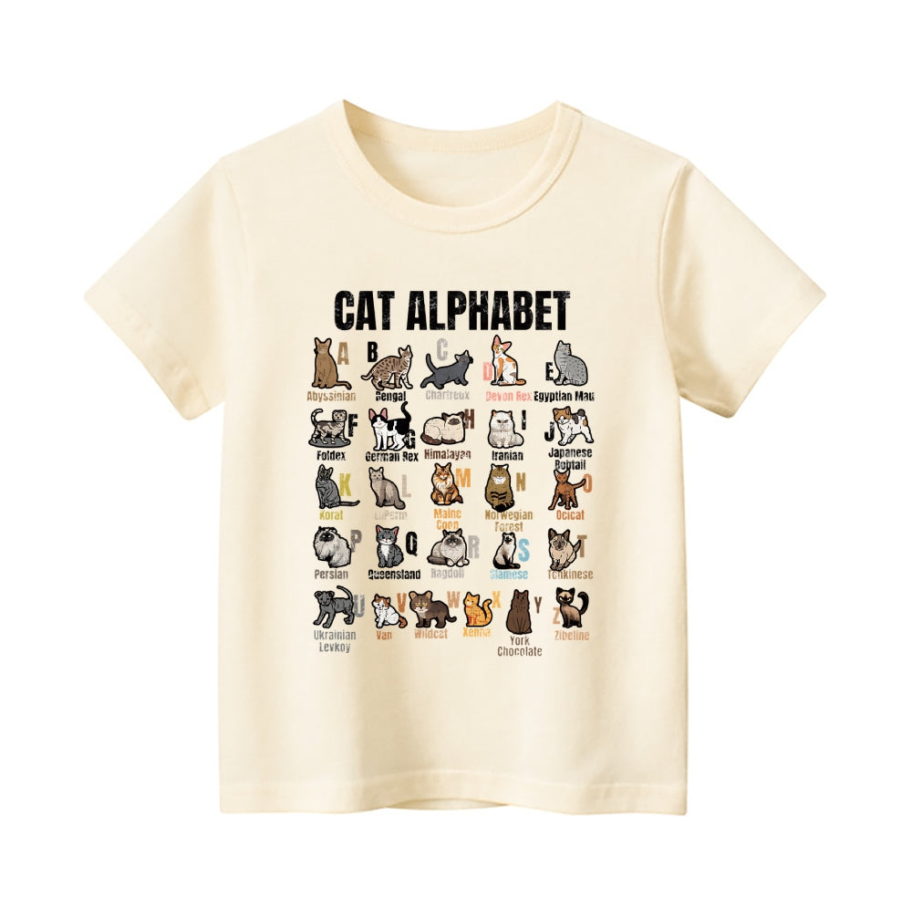 Cat Alphabet Vintage Kids Cotton T-shirt