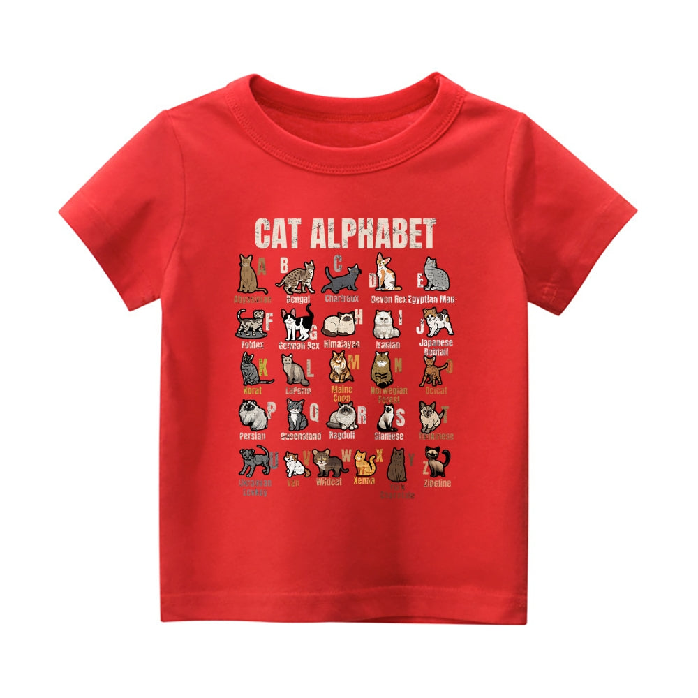 Cat Alphabet Vintage Kids Cotton T-shirt