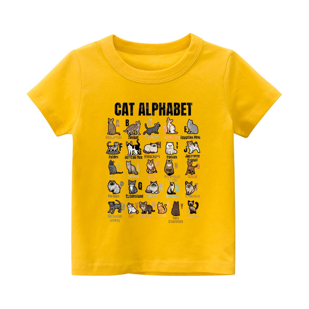 Cat Alphabet Vintage Kids Cotton T-shirt