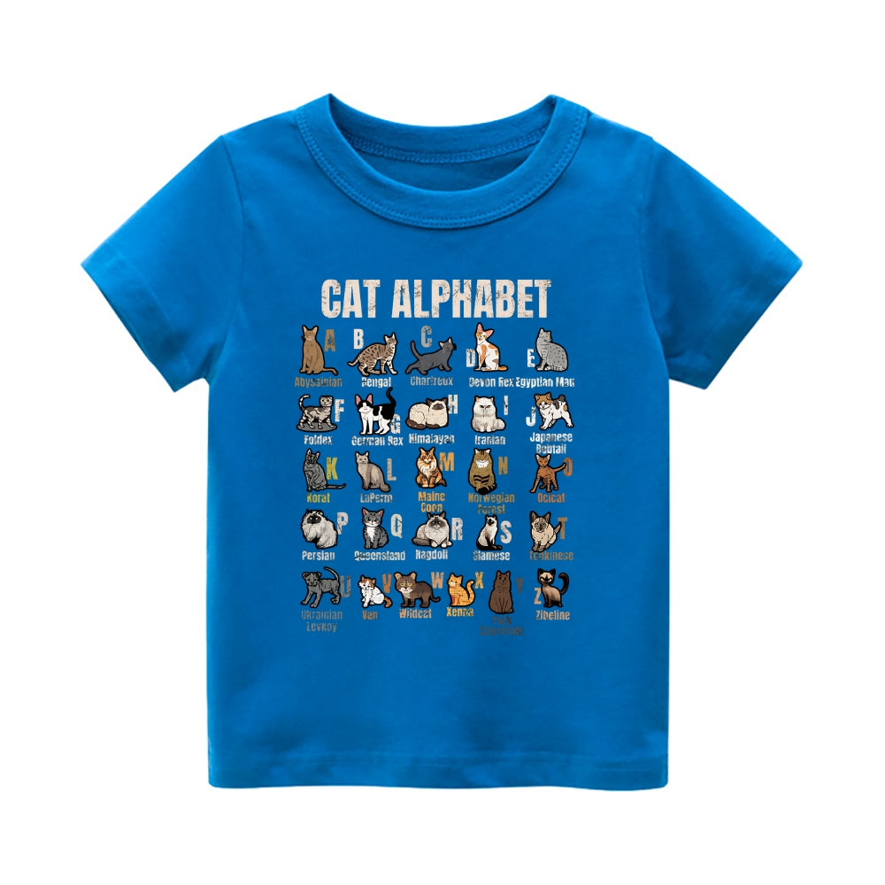 Cat Alphabet Vintage Kids Cotton T-shirt