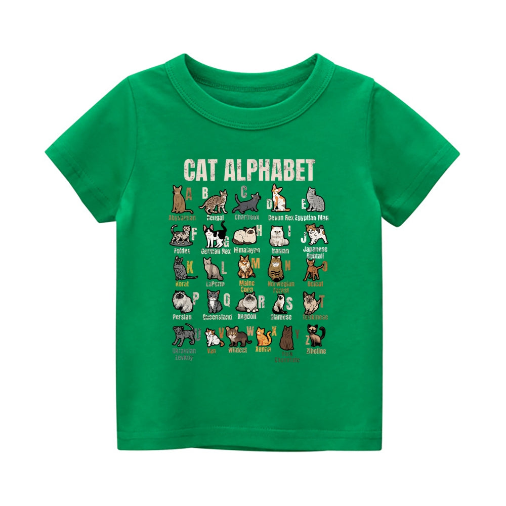 Cat Alphabet Vintage Kids Cotton T-shirt