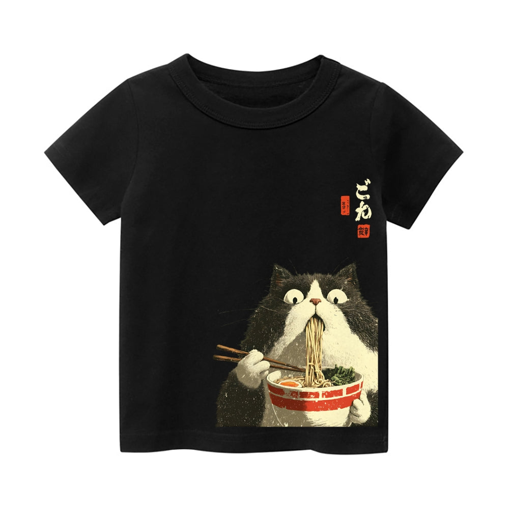 Cat Ramen Vintage Kids Cotton T-shirt