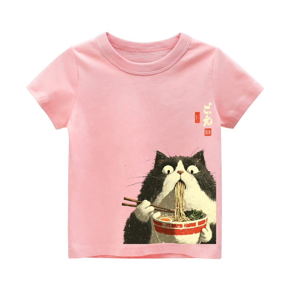 Cat Ramen Vintage Kids Cotton T-shirt