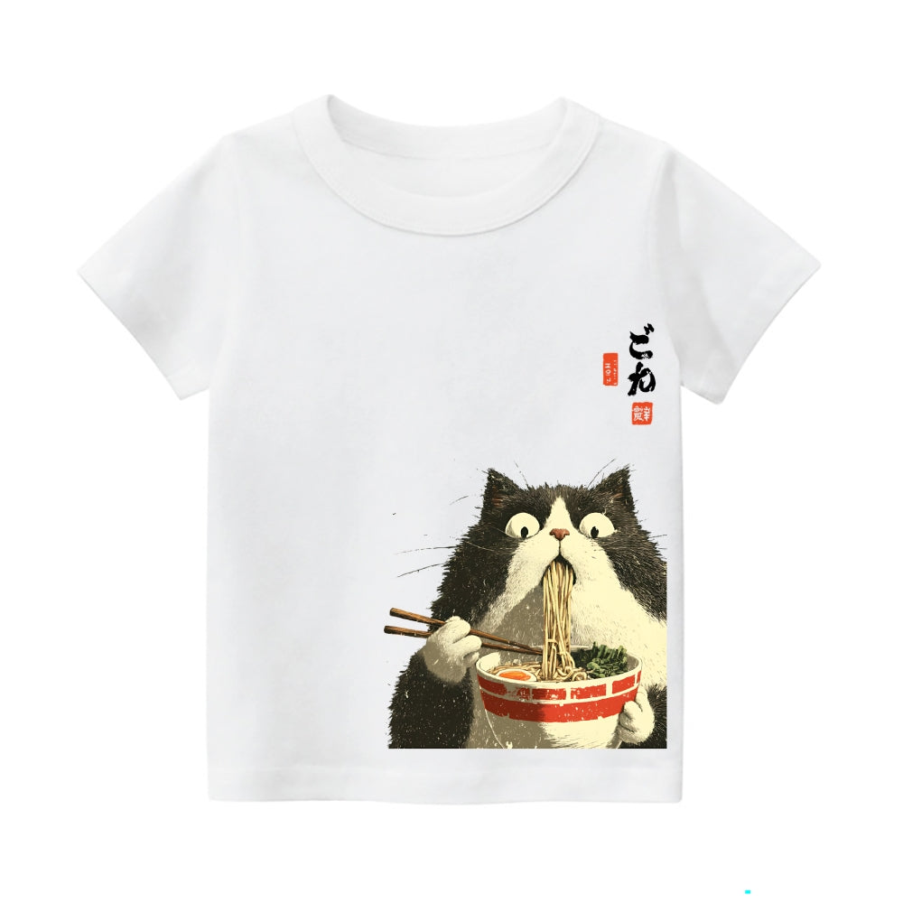 Cat Ramen Vintage Kids Cotton T-shirt
