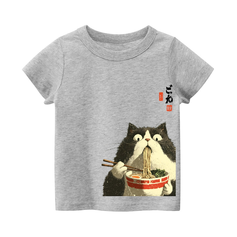 Cat Ramen Vintage Kids Cotton T-shirt