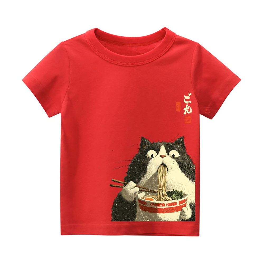 Cat Ramen Vintage Kids Cotton T-shirt