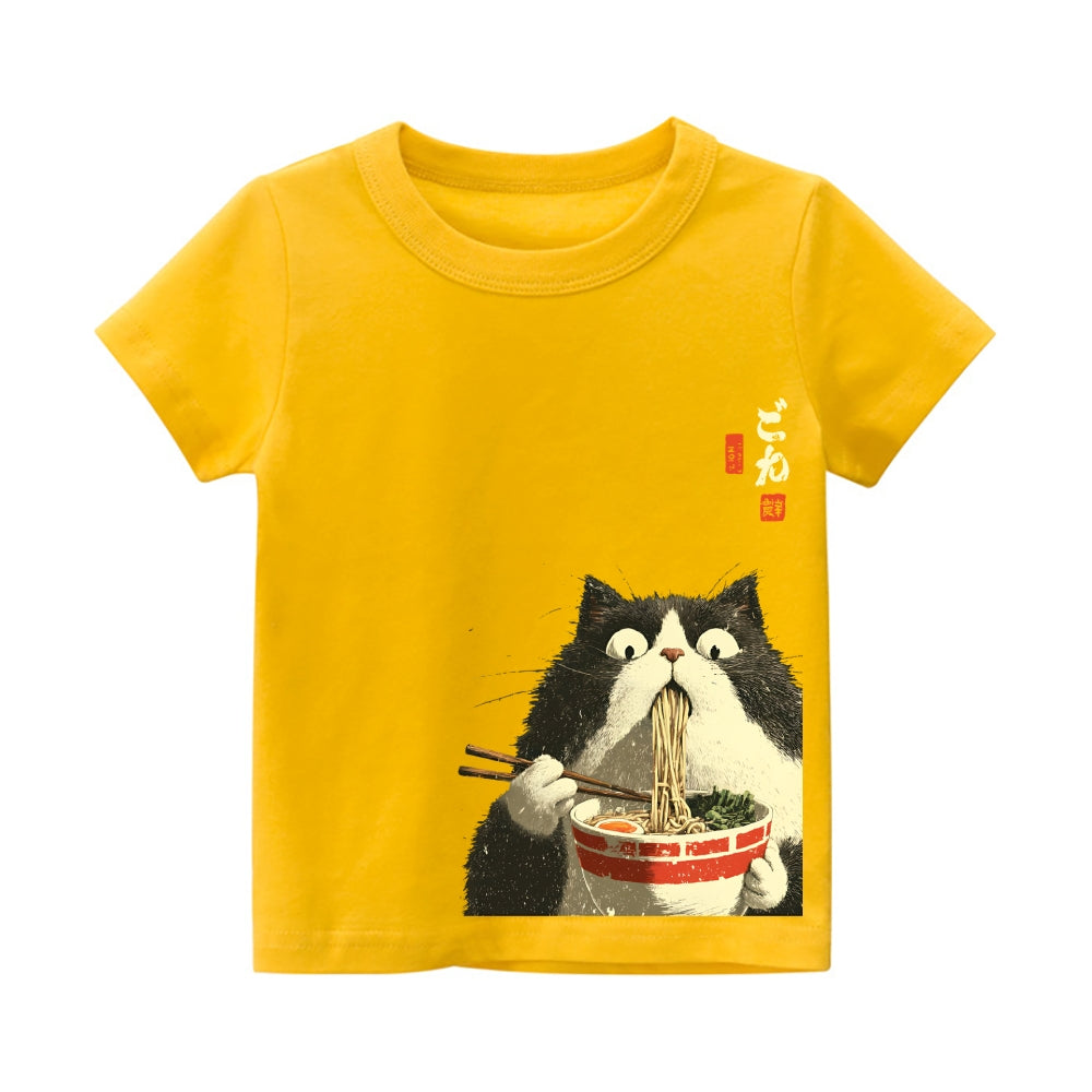 Cat Ramen Vintage Kids Cotton T-shirt