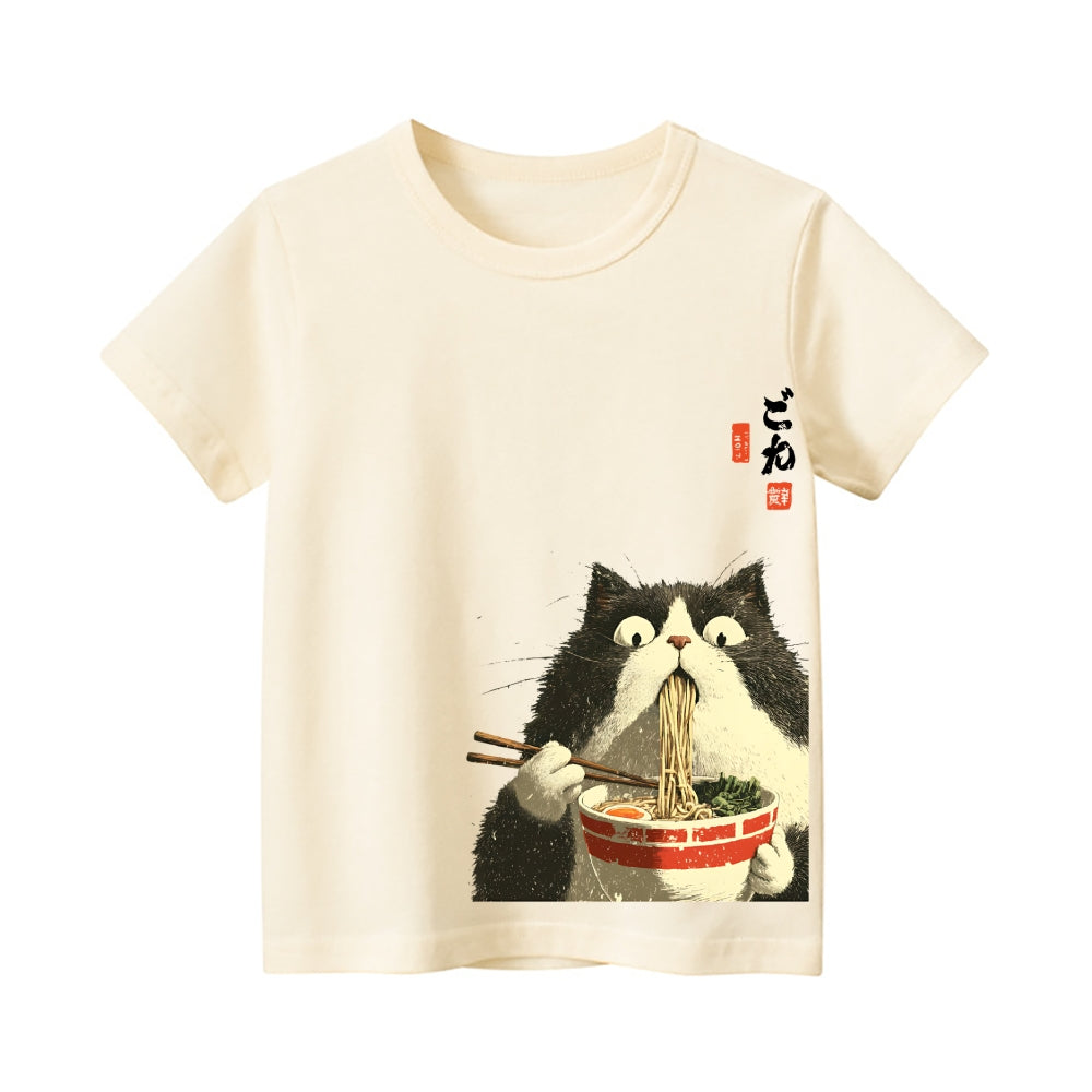 Cat Ramen Vintage Kids Cotton T-shirt