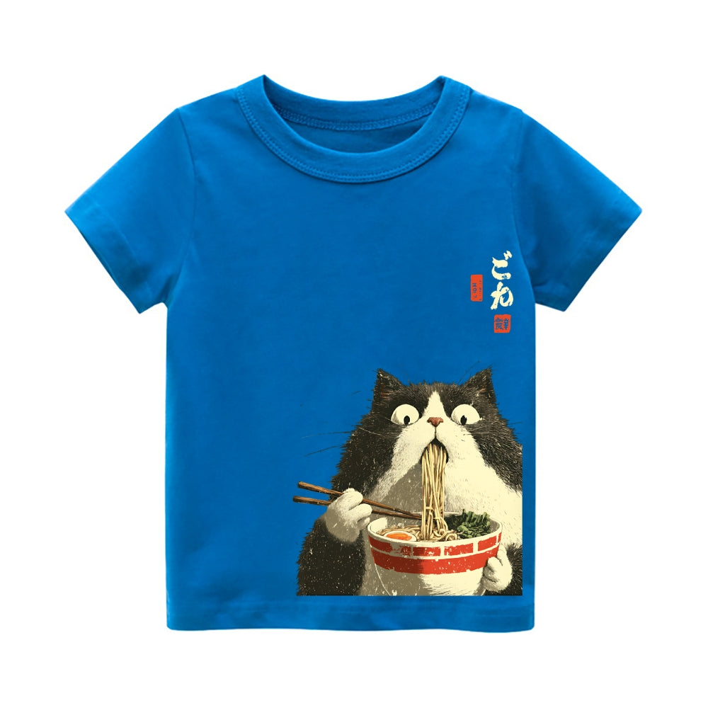 Cat Ramen Vintage Kids Cotton T-shirt