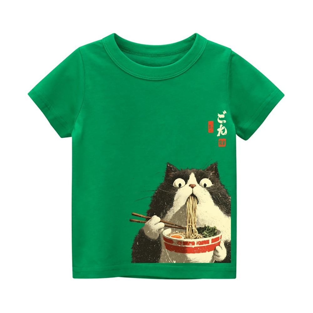 Cat Ramen Vintage Kids Cotton T-shirt