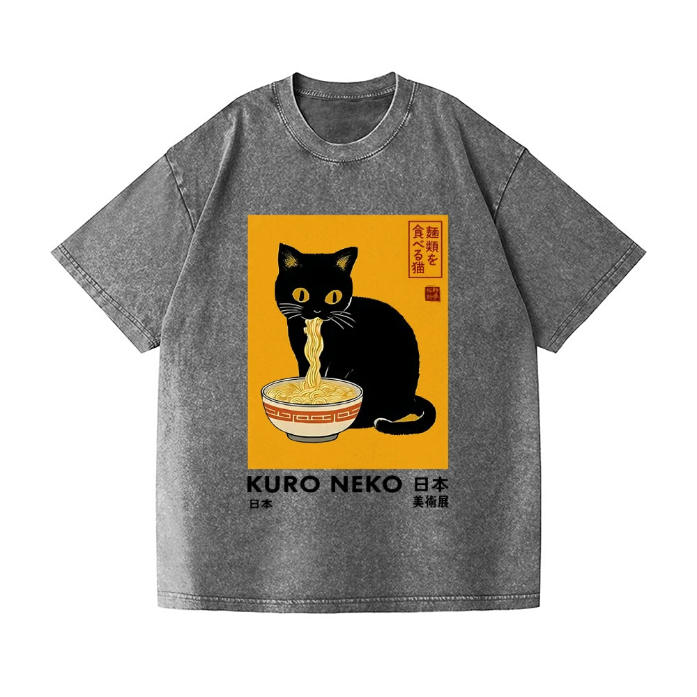 Cat Ramen Vintage Wash Japanese Design T-Shirt