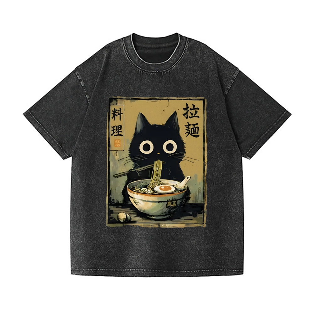 Ramen Cat Vintage Wash Japanese Design T-Shirt