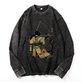 Archer Cat Vintage Cotton Wash Crewneck Long-Sleeve T-Shirt