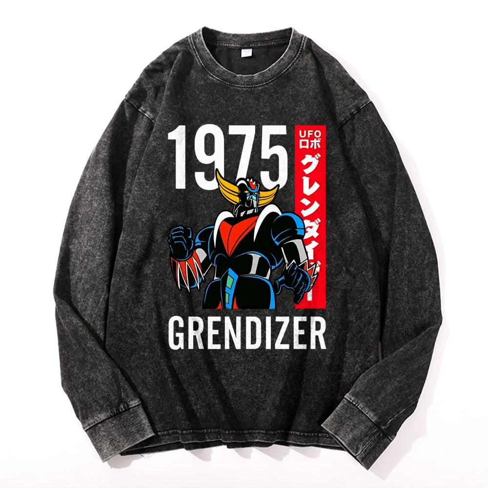 Grendizer Vintage Cotton Wash Crewneck Long-Sleeve T-Shirt