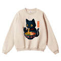 Ramen Black Cat Vintage Cotton Blend Sweatshirt