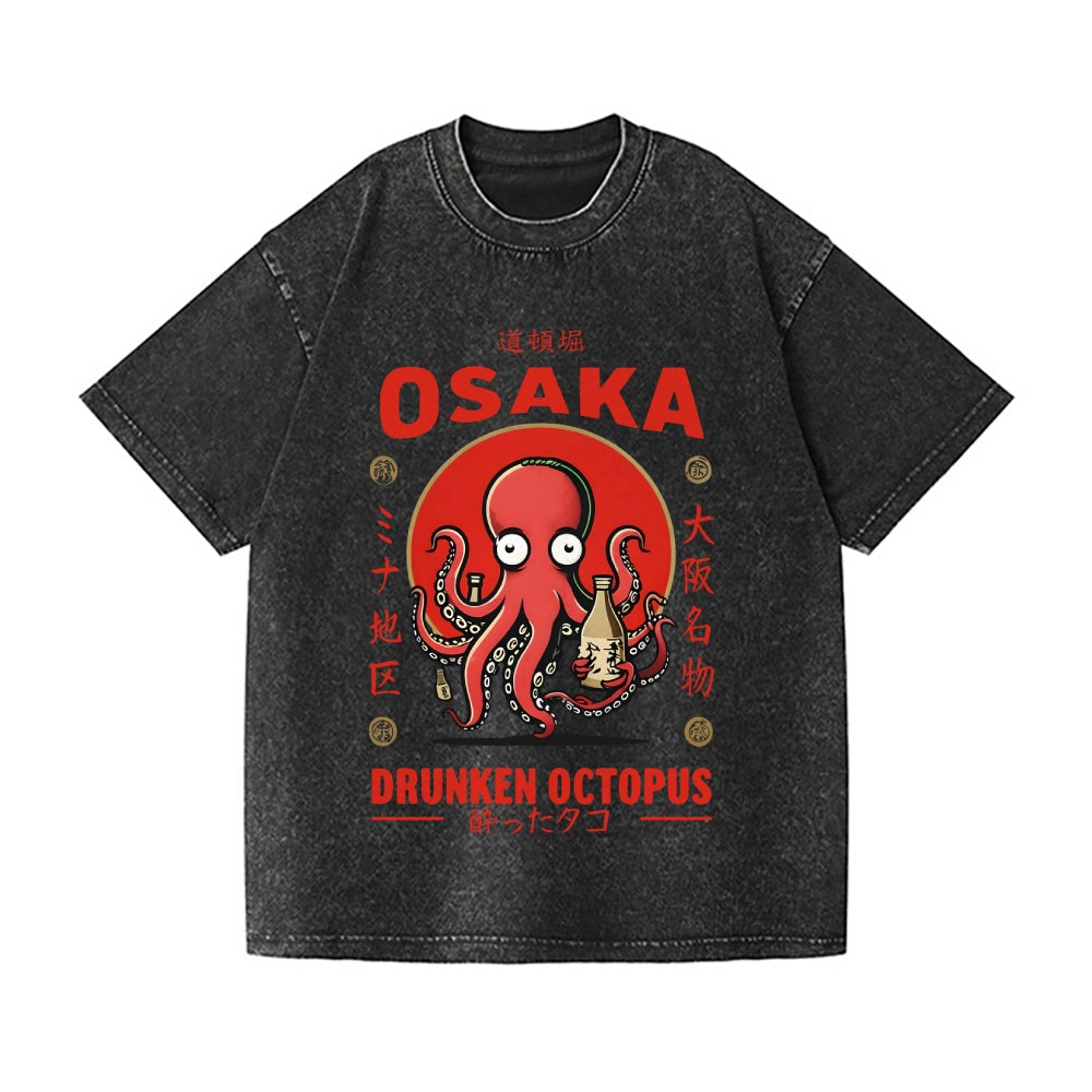Osaka Drunken Octopus Vintage Wash Japanese Design T-Shirt
