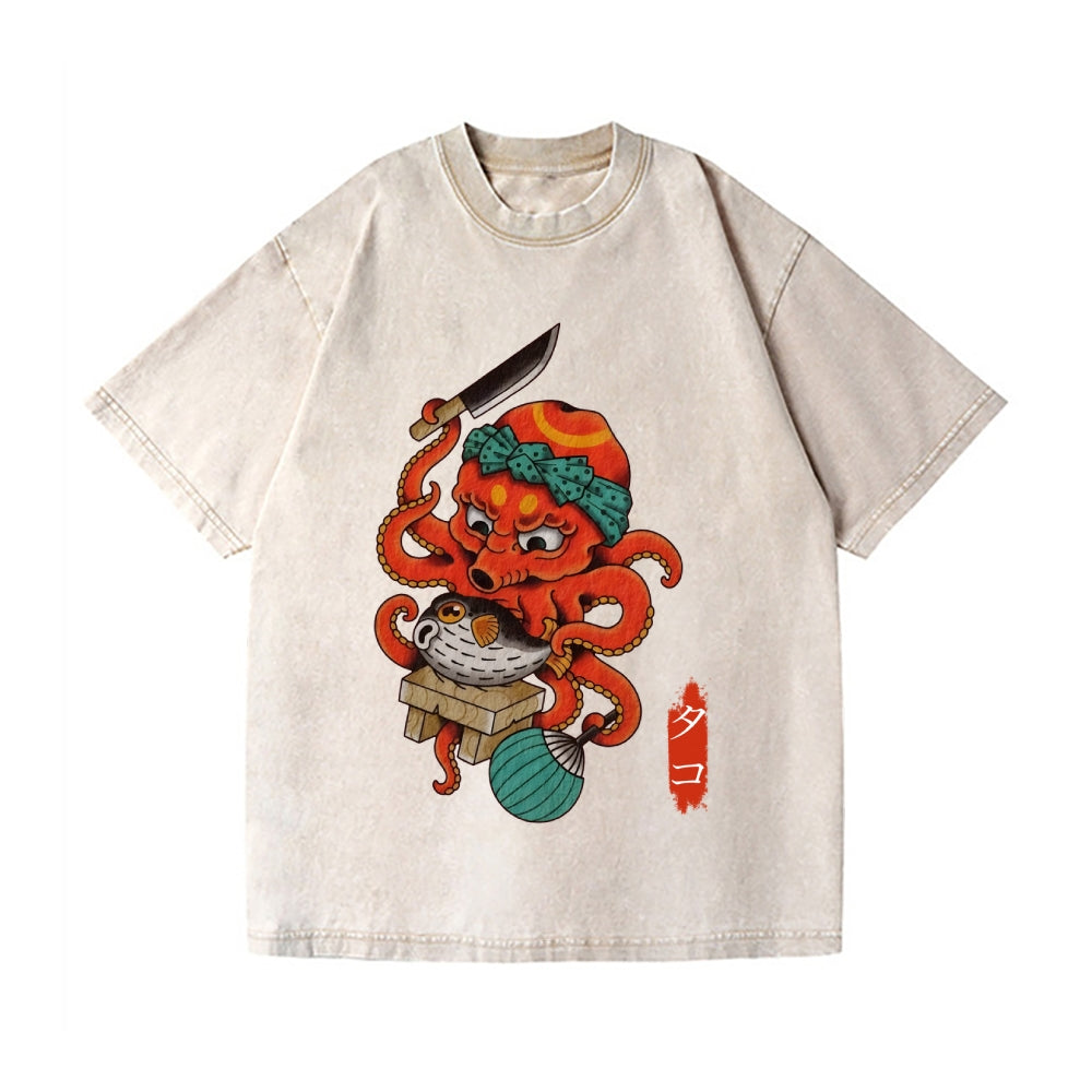 Tattoo Octopus Vintage Wash Japanese Design T-Shirt