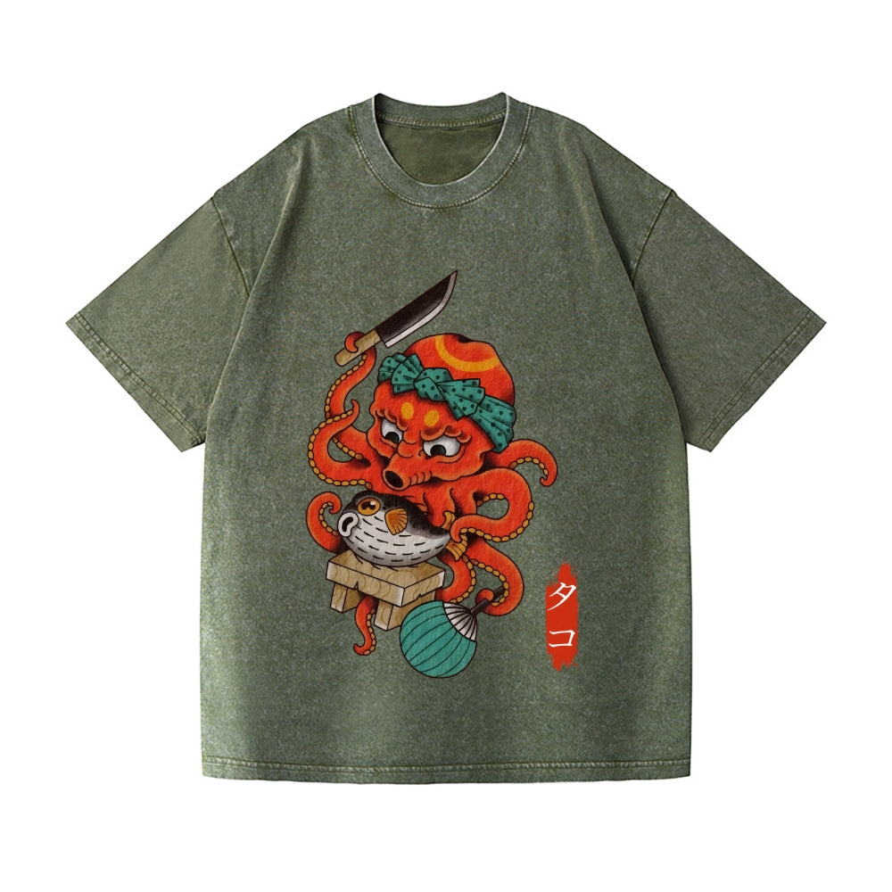 Tattoo Octopus Vintage Wash Japanese Design T-Shirt