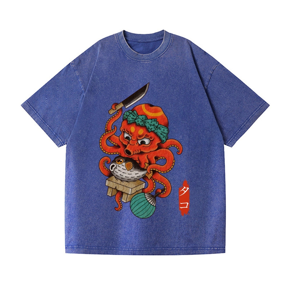 Tattoo Octopus Vintage Wash Japanese Design T-Shirt