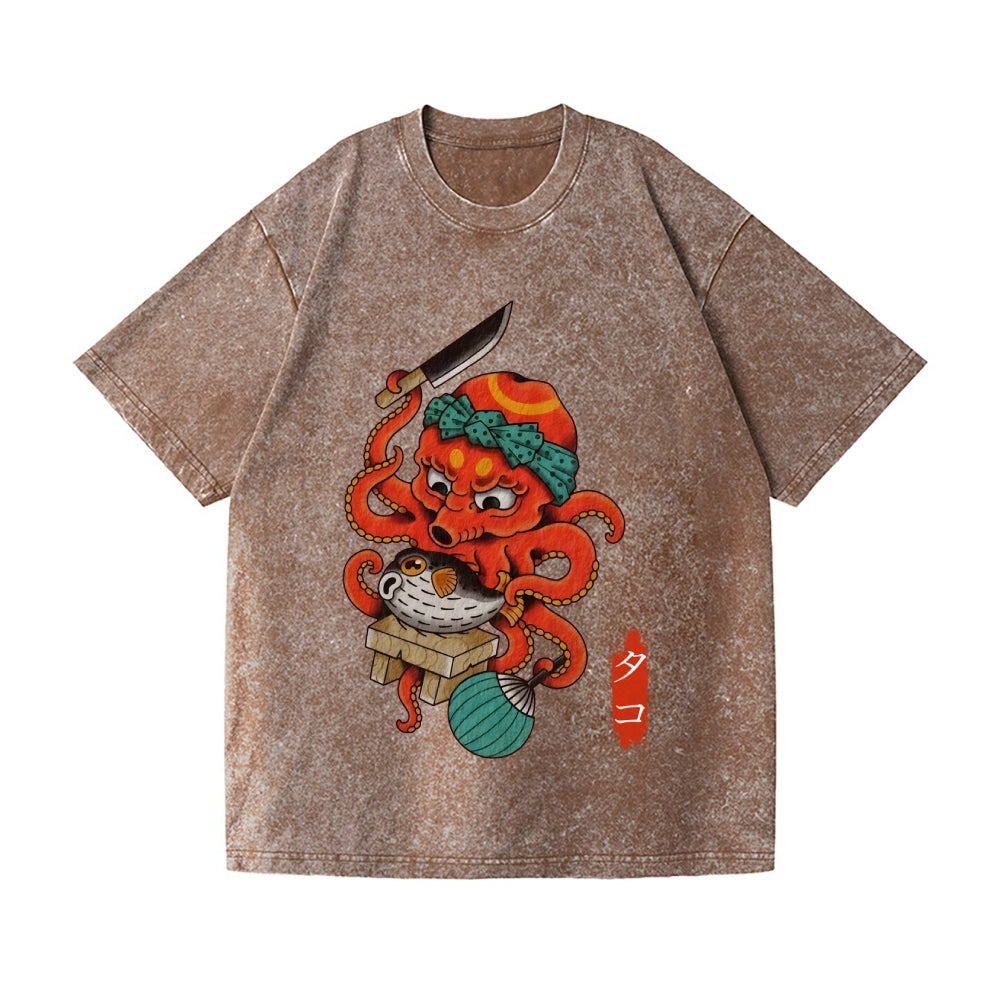 Tattoo Octopus Vintage Wash Japanese Design T-Shirt