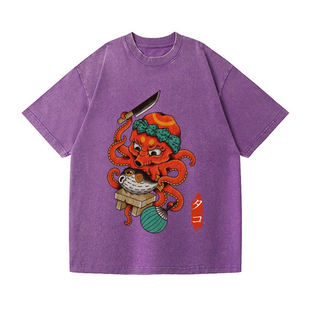 Tattoo Octopus Vintage Wash Japanese Design T-Shirt