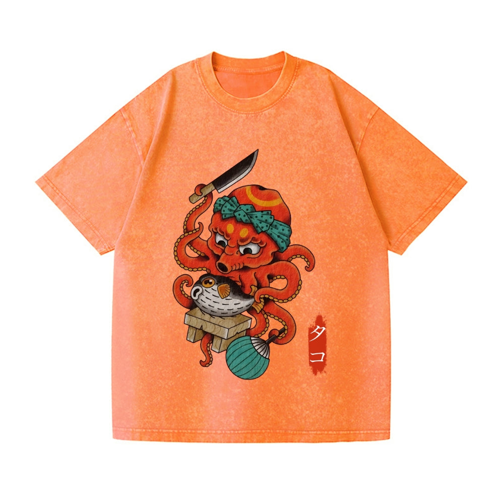 Tattoo Octopus Vintage Wash Japanese Design T-Shirt