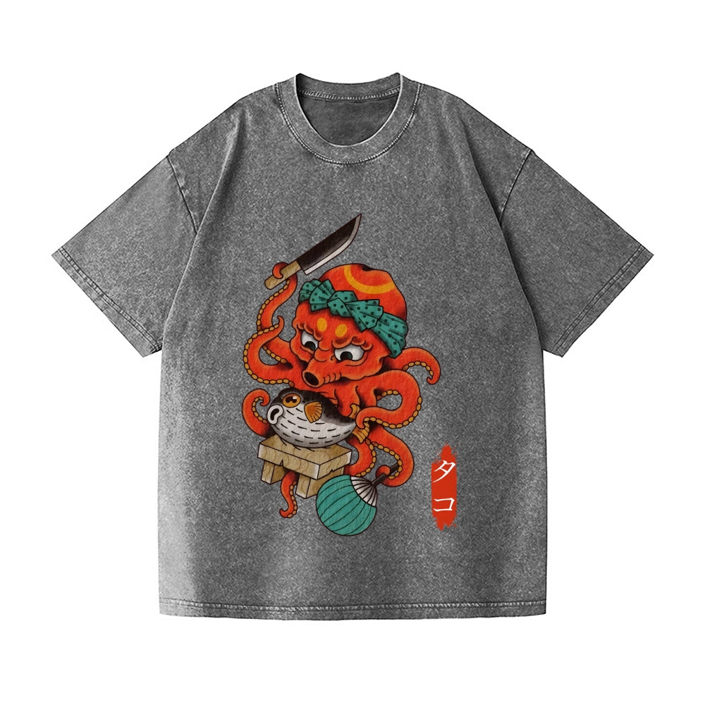 Tattoo Octopus Vintage Wash Japanese Design T-Shirt