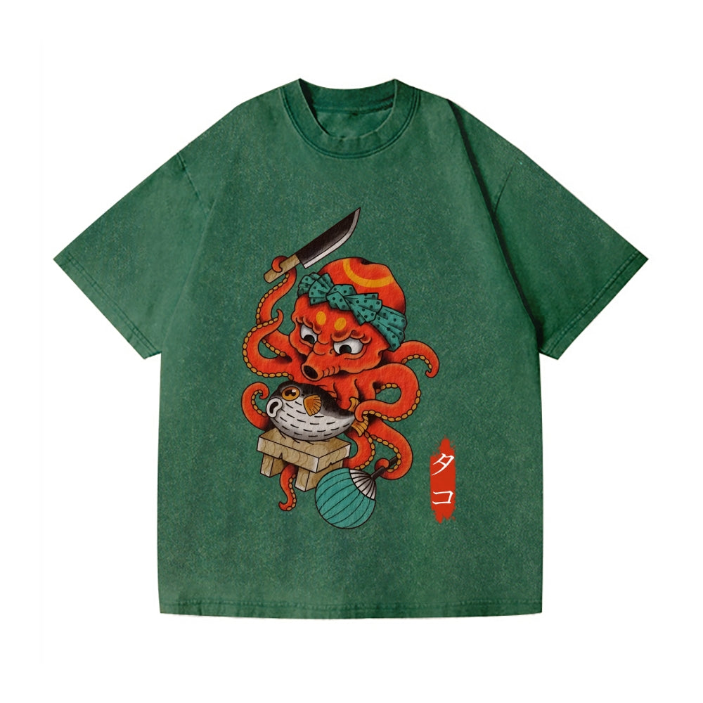 Tattoo Octopus Vintage Wash Japanese Design T-Shirt