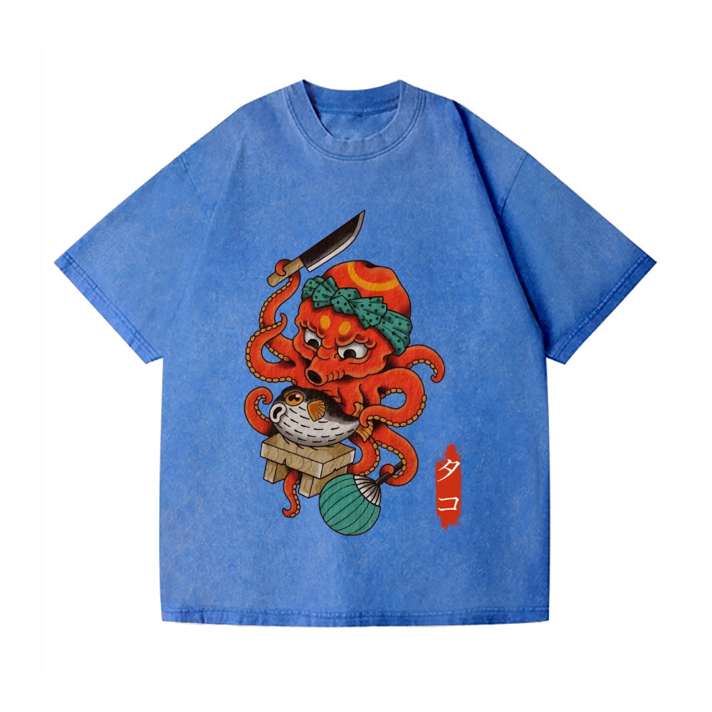 Tattoo Octopus Vintage Wash Japanese Design T-Shirt