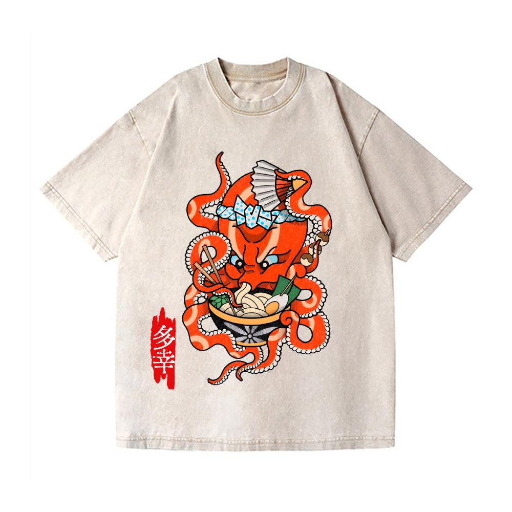 Tattoo Octopus Vintage Wash Japanese Design T-Shirt