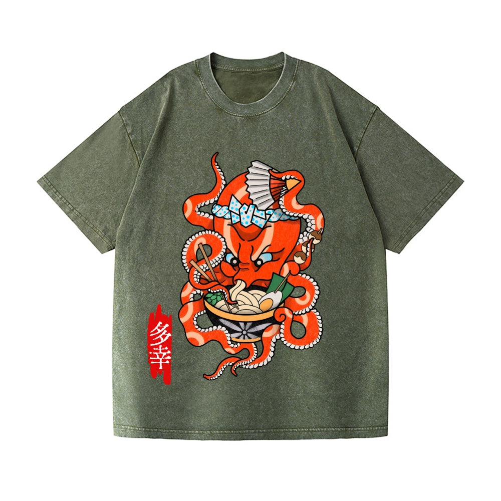 Tattoo Octopus Vintage Wash Japanese Design T-Shirt