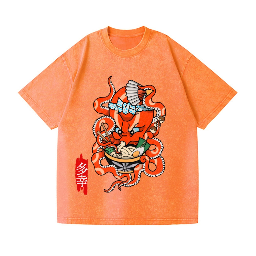 Tattoo Octopus Vintage Wash Japanese Design T-Shirt